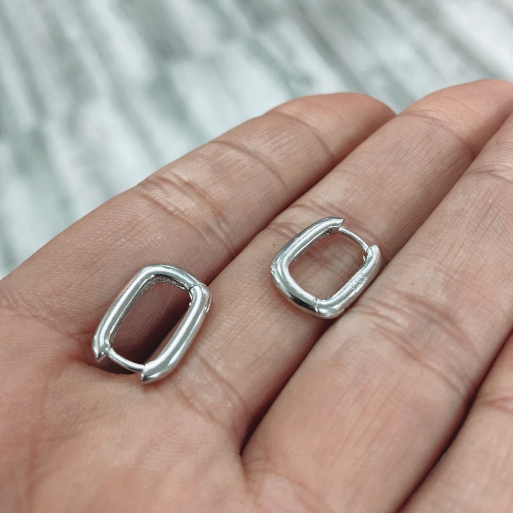 S925 Sterling Silver U Shape Huggie Hoop Earrings - Picture 2 of 6